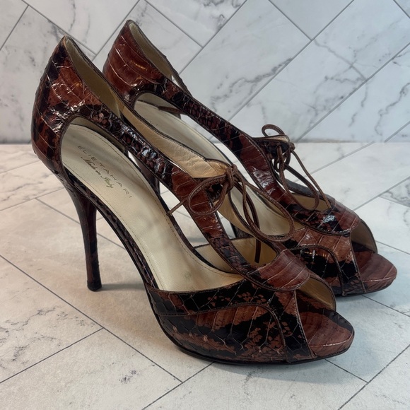 Elie Tahari Womens Brown Animal Print T-Strap Stiletto Heel Size US 6.5/EUR 36.5 - Picture 1 of 8